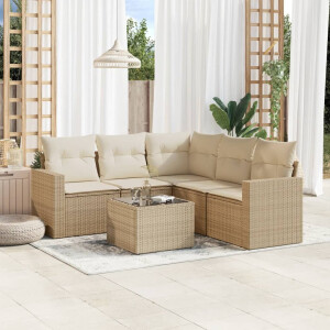vidaXL 6-delige Loungeset met kussens poly rattan beige