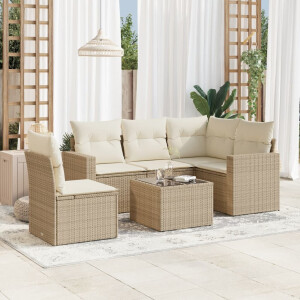 vidaXL 6-delige Loungeset met kussens poly rattan beige