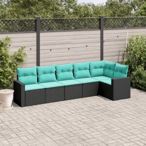 vidaXL 6-delige Loungeset met kussens poly rattan zwart