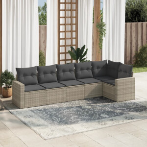 vidaXL 6-delige Loungeset met kussens poly rattan lichtgrijs