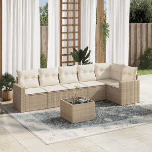vidaXL 7-delige Loungeset met kussens poly rattan beige