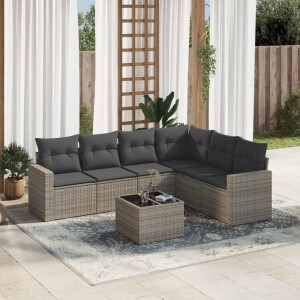 vidaXL 7-delige Loungeset met kussens poly rattan grijs