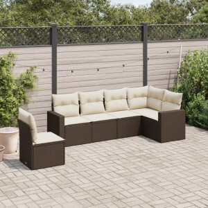vidaXL 6-delige Loungeset met kussens poly rattan bruin