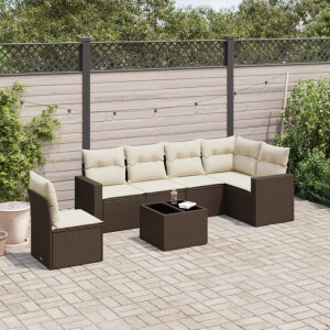 vidaXL 7-delige Loungeset met kussens poly rattan bruin