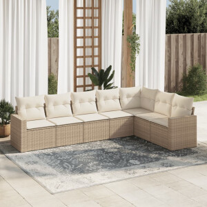 vidaXL 7-delige Loungeset met kussens poly rattan beige