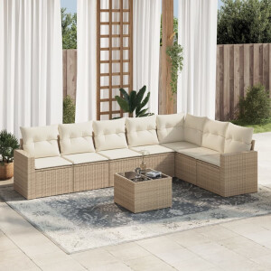 vidaXL 8-delige Loungeset met kussens poly rattan beige