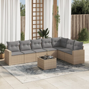 vidaXL 8-delige Loungeset met kussens poly rattan beige