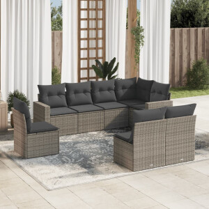 vidaXL 8-delige Loungeset met kussens poly rattan grijs