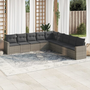 vidaXL 9-delige Loungeset met kussens poly rattan grijs