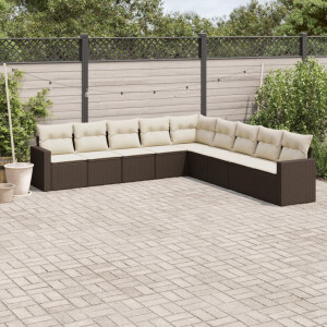 vidaXL 9-delige Loungeset met kussens poly rattan bruin
