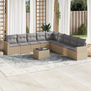 vidaXL 10-delige Loungeset met kussens poly rattan beige