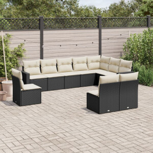 vidaXL 10-delige Loungeset met kussens poly rattan zwart
