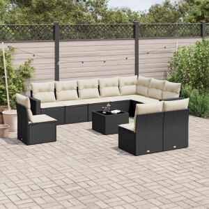 vidaXL 11-delige Loungeset met kussens poly rattan zwart
