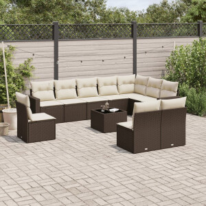 vidaXL 11-delige Loungeset met kussens poly rattan bruin