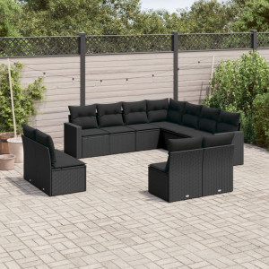 vidaXL 11-delige Loungeset met kussens poly rattan zwart