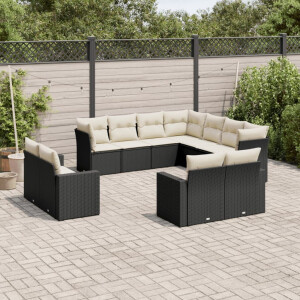 vidaXL 11-delige Loungeset met kussens poly rattan zwart