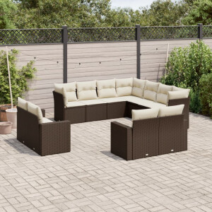 vidaXL 11-delige Loungeset met kussens poly rattan bruin