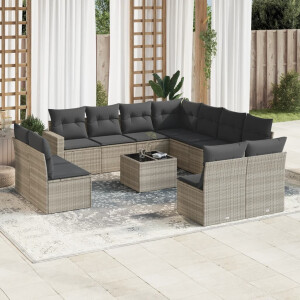 vidaXL 12-delige Loungeset met kussens poly rattan lichtgrijs