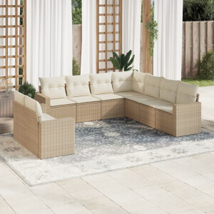 vidaXL 9-delige Loungeset met kussens poly rattan beige