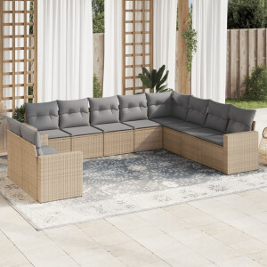vidaXL 10-delige Loungeset met kussens poly rattan beige