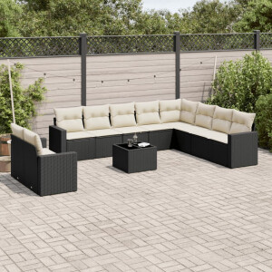 vidaXL 11-delige Loungeset met kussens poly rattan zwart