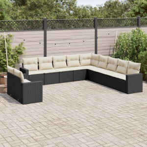 vidaXL 11-delige Loungeset met kussens poly rattan zwart