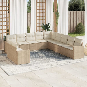 vidaXL 11-delige Tuinset met kussens poly rattan beige