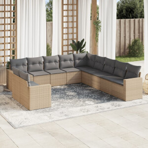 vidaXL 11-delige Tuinset met kussens poly rattan beige