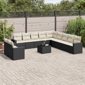 vidaXL 12-delige Loungeset met kussens poly rattan zwart