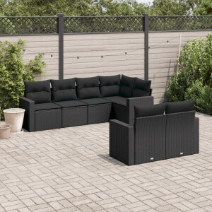 vidaXL 7-delige Loungeset met kussens poly rattan zwart