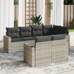 vidaXL 7-delige Loungeset met kussens poly rattan lichtgrijs