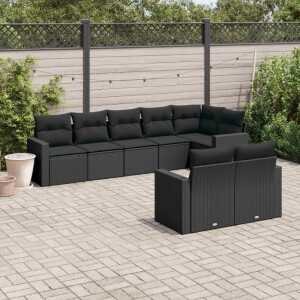 vidaXL 8-delige Loungeset met kussens poly rattan zwart