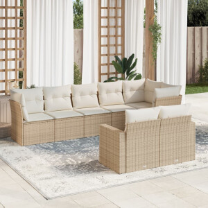 vidaXL 8-delige Loungeset met kussens poly rattan beige