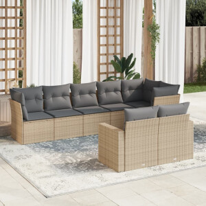 vidaXL 8-delige Loungeset met kussens poly rattan beige