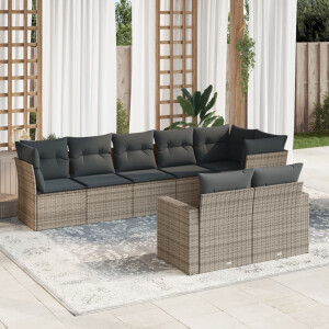 vidaXL 8-delige Loungeset met kussens poly rattan grijs