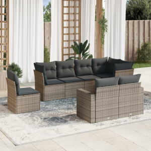 vidaXL 8-delige Loungeset met kussens poly rattan grijs