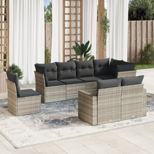 vidaXL 8-delige Loungeset met kussens poly rattan lichtgrijs