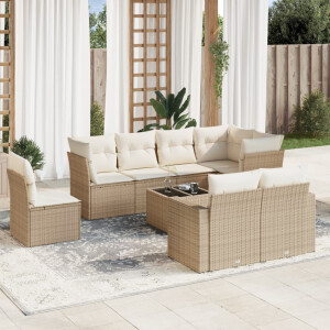 vidaXL 9-delige Loungeset met kussens poly rattan beige