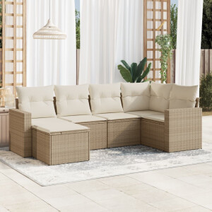 vidaXL 6-delige Loungeset met kussens poly rattan beige