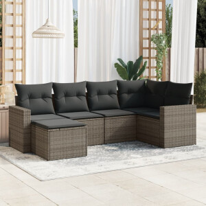 vidaXL 6-delige Loungeset met kussens poly rattan grijs
