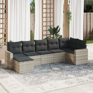 vidaXL 7-delige Loungeset met kussens poly rattan lichtgrijs