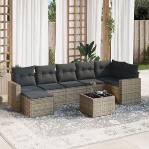 vidaXL 8-delige Loungeset met kussens poly rattan grijs