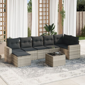 vidaXL 8-delige Loungeset met kussens poly rattan lichtgrijs
