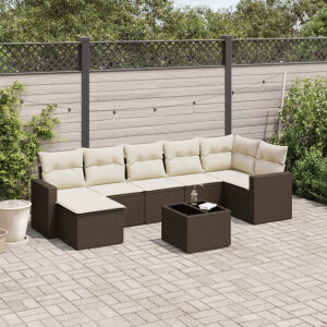 vidaXL 8-delige Loungeset met kussens poly rattan bruin