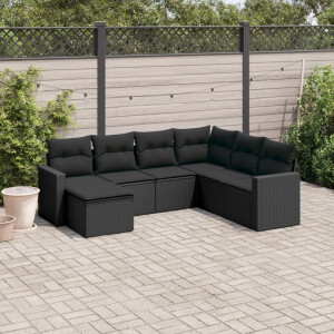 vidaXL 7-delige Loungeset met kussens poly rattan zwart