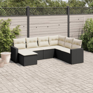 vidaXL 7-delige Loungeset met kussens poly rattan zwart