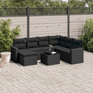 vidaXL 8-delige Loungeset met kussens poly rattan zwart