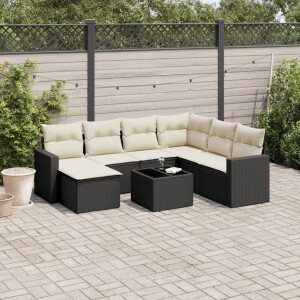vidaXL 8-delige Loungeset met kussens poly rattan zwart