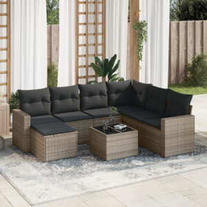 vidaXL 8-delige Loungeset met kussens poly rattan grijs
