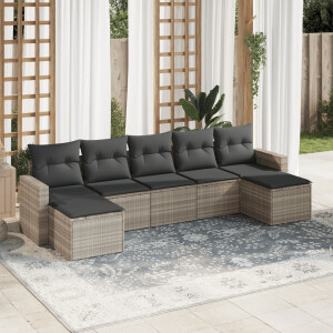 vidaXL 7-delige Loungeset met kussens poly rattan lichtgrijs